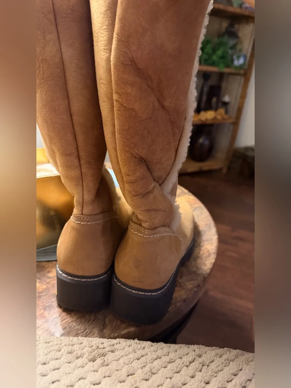 La CANADIENNE Tan Suede Shearling-Trim Mid-Calf Boots